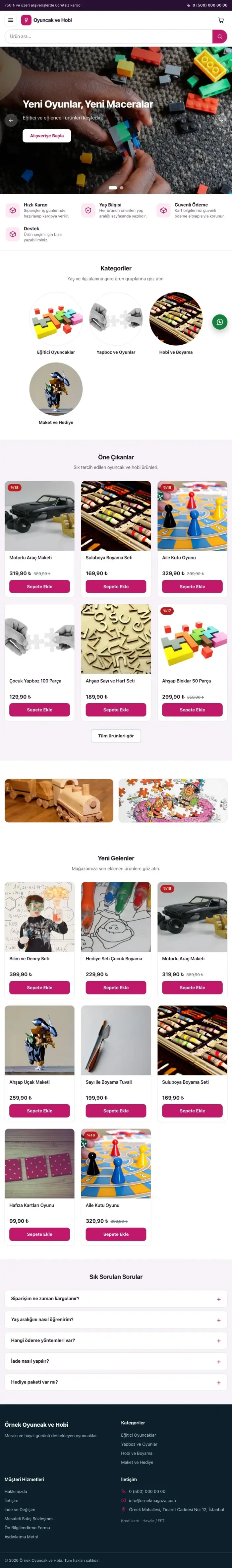 Vitrin Mor Pembe – Oyuncak ve Hobi Mağazası E-ticaret Sitesi tablet görünümü