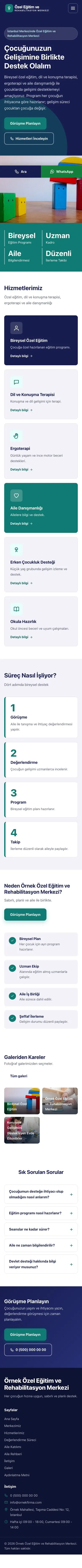 Blok Lacivert Turkuaz – Özel Eğitim ve Rehabilitasyon Merkezi Web Sitesi mobil görünümü