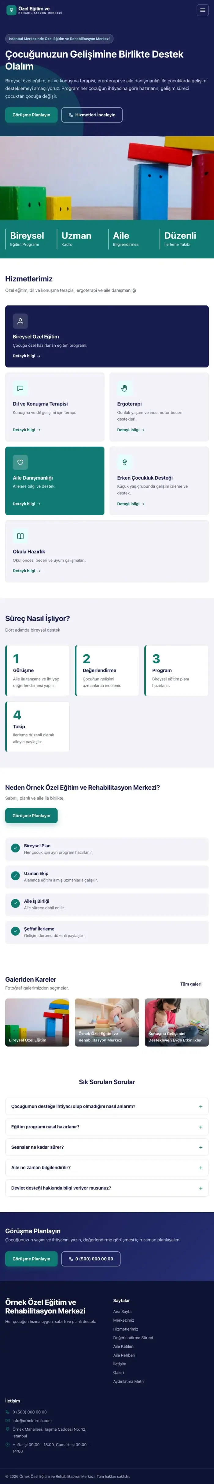 Blok Lacivert Turkuaz – Özel Eğitim ve Rehabilitasyon Merkezi Web Sitesi tablet görünümü