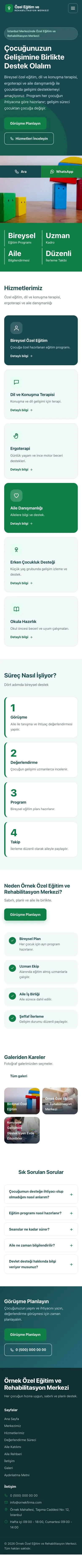 Blok Petrol Yeşil – Özel Eğitim ve Rehabilitasyon Merkezi Web Sitesi mobil görünümü