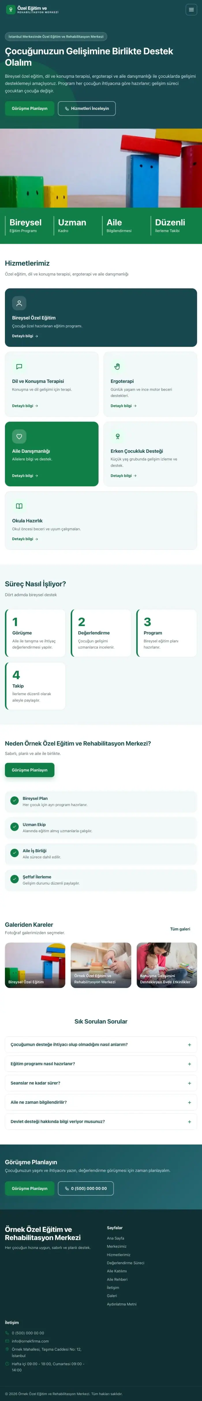 Blok Petrol Yeşil – Özel Eğitim ve Rehabilitasyon Merkezi Web Sitesi tablet görünümü