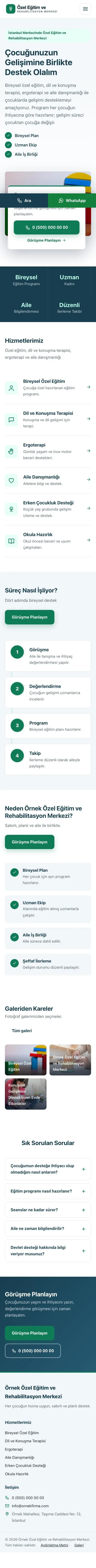 Bölünmüş Mavi Turkuaz – Özel Eğitim ve Rehabilitasyon Merkezi Web Sitesi mobil görünümü
