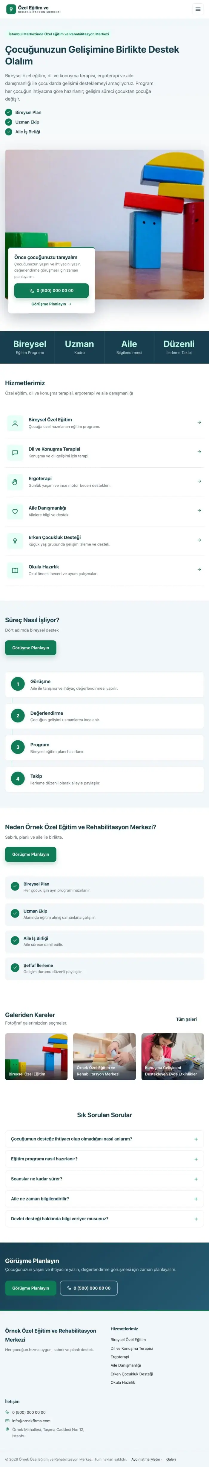Bölünmüş Mavi Turkuaz – Özel Eğitim ve Rehabilitasyon Merkezi Web Sitesi tablet görünümü
