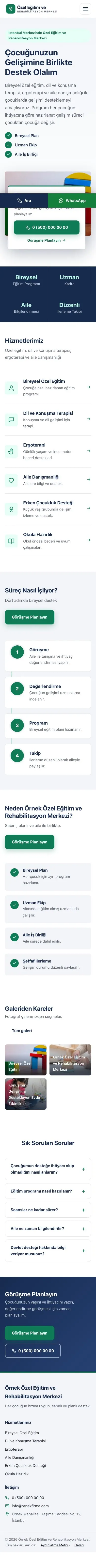 Bölünmüş Mavi Turkuaz II – Özel Eğitim ve Rehabilitasyon Merkezi Web Sitesi mobil görünümü