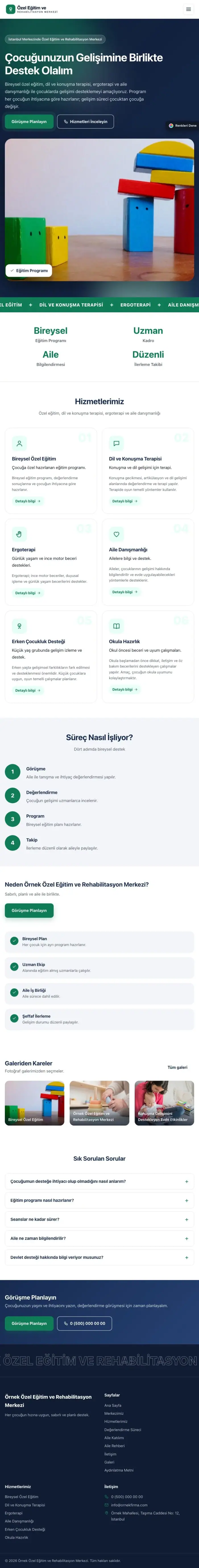 Hareketli Mavi Turkuaz – Özel Eğitim ve Rehabilitasyon Merkezi Web Sitesi tablet görünümü