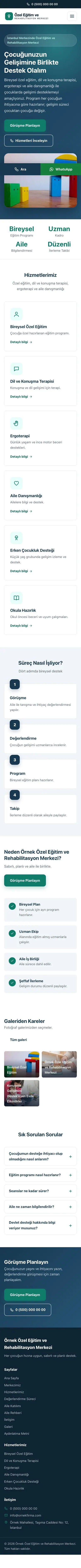 Klasik Mavi Turkuaz – Özel Eğitim ve Rehabilitasyon Merkezi Web Sitesi mobil görünümü