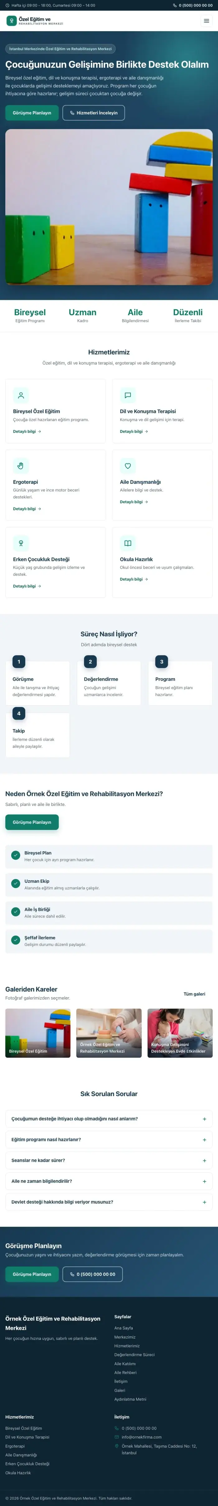 Klasik Mavi Turkuaz – Özel Eğitim ve Rehabilitasyon Merkezi Web Sitesi tablet görünümü