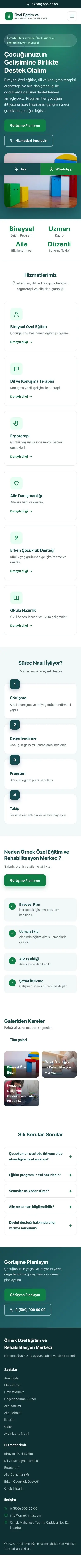 Klasik Petrol Yeşil – Özel Eğitim ve Rehabilitasyon Merkezi Web Sitesi mobil görünümü