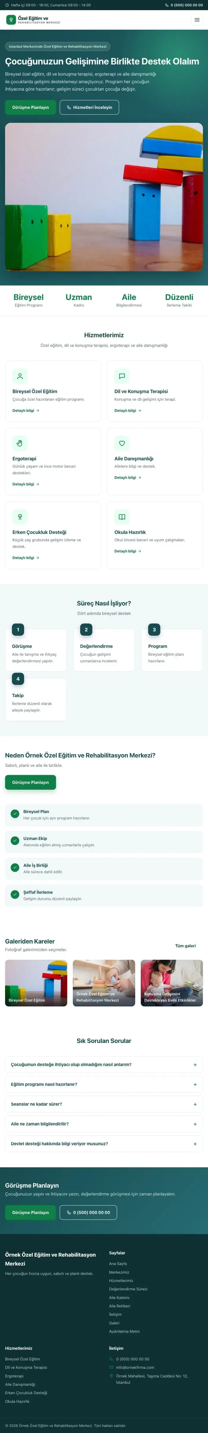 Klasik Petrol Yeşil – Özel Eğitim ve Rehabilitasyon Merkezi Web Sitesi tablet görünümü