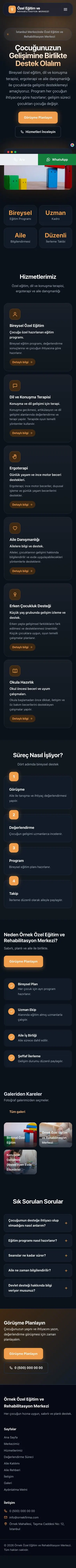 Koyu Modern Mavi Turuncu – Özel Eğitim ve Rehabilitasyon Merkezi Web Sitesi mobil görünümü