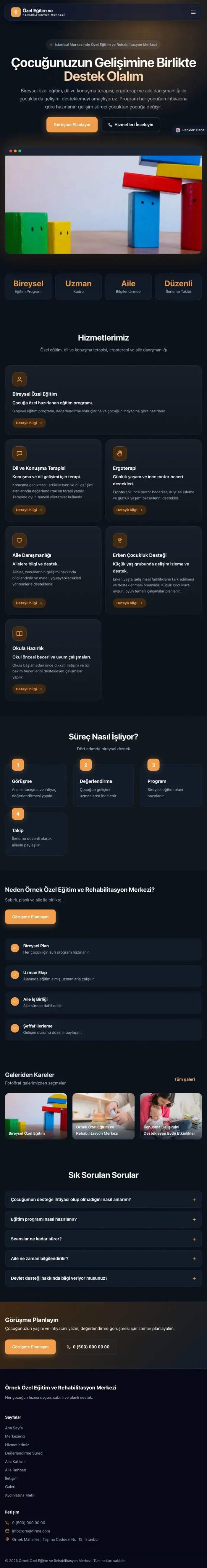 Koyu Modern Mavi Turuncu – Özel Eğitim ve Rehabilitasyon Merkezi Web Sitesi tablet görünümü