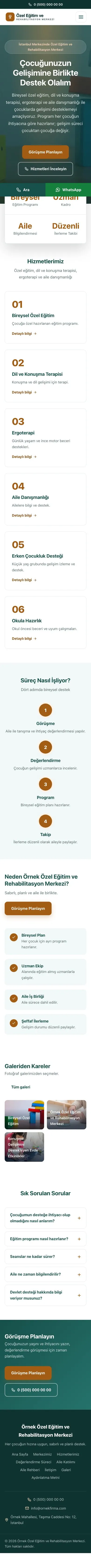 Merkez Petrol Turuncu – Özel Eğitim ve Rehabilitasyon Merkezi Web Sitesi mobil görünümü