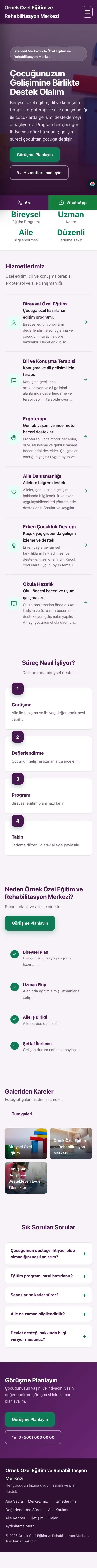 Sol Menü Mor Turkuaz – Özel Eğitim ve Rehabilitasyon Merkezi Web Sitesi mobil görünümü