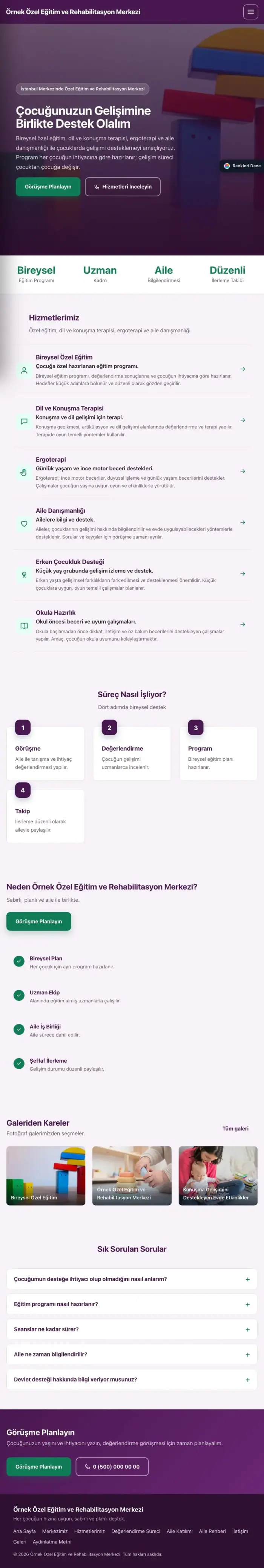 Sol Menü Mor Turkuaz – Özel Eğitim ve Rehabilitasyon Merkezi Web Sitesi tablet görünümü