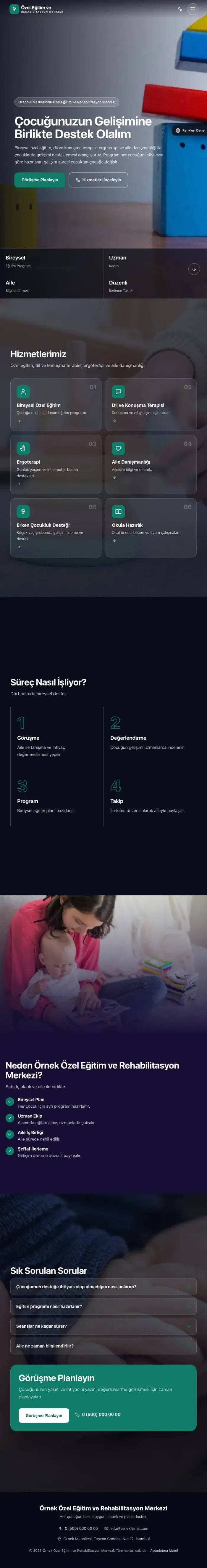 Tam Ekran Lacivert Turkuaz – Özel Eğitim ve Rehabilitasyon Merkezi Web Sitesi tablet görünümü