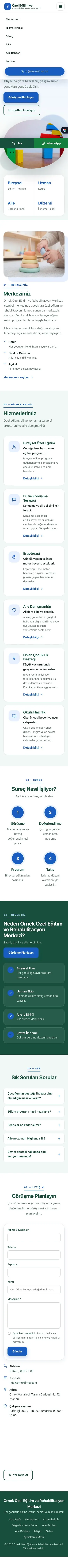 Tek Sayfa Petrol Mavi – Özel Eğitim ve Rehabilitasyon Merkezi Web Sitesi mobil görünümü