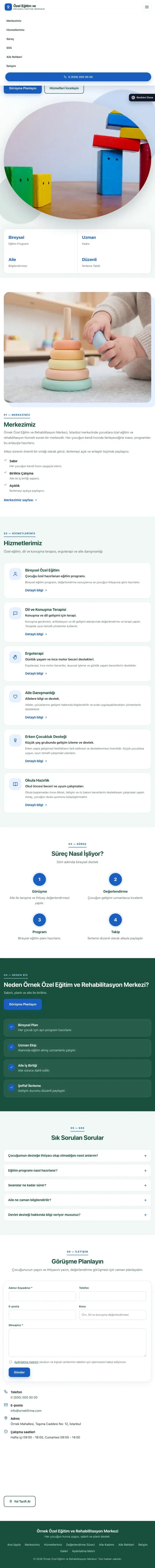 Tek Sayfa Petrol Mavi – Özel Eğitim ve Rehabilitasyon Merkezi Web Sitesi tablet görünümü