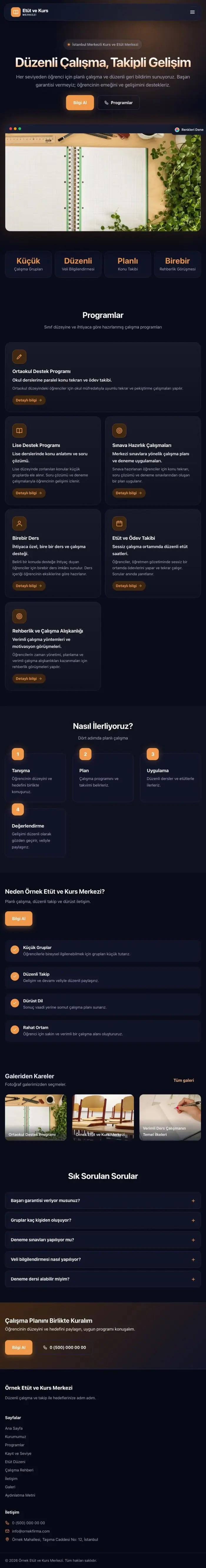 Koyu Modern Lacivert Turuncu – Özel Kurs ve Dershane Web Sitesi tablet görünümü