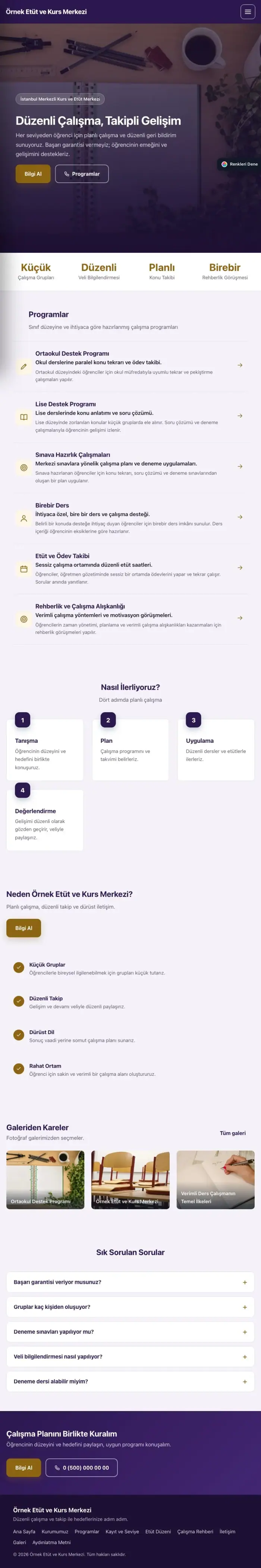 Sol Menü Mor Amber – Özel Kurs ve Dershane Web Sitesi tablet görünümü