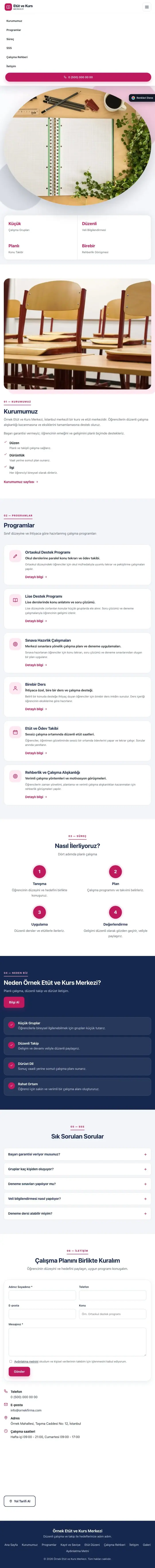 Tek Sayfa Mavi Pembe – Özel Kurs ve Dershane Web Sitesi tablet görünümü