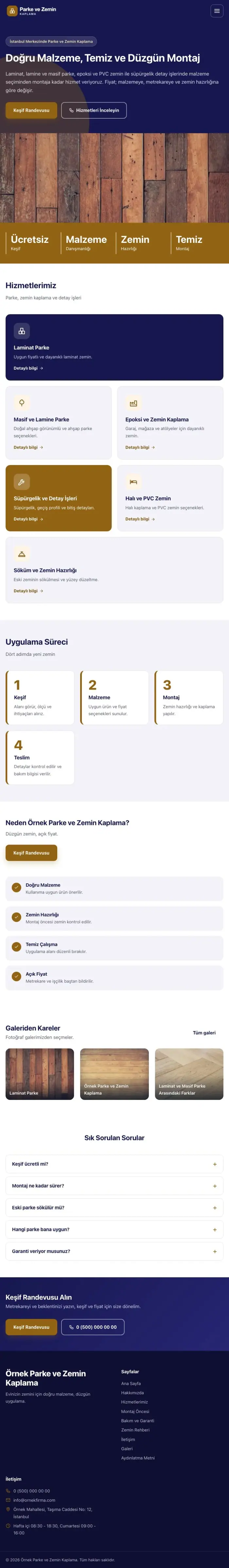 Blok Lacivert Turuncu – Parke ve Zemin Kaplama Web Sitesi tablet görünümü