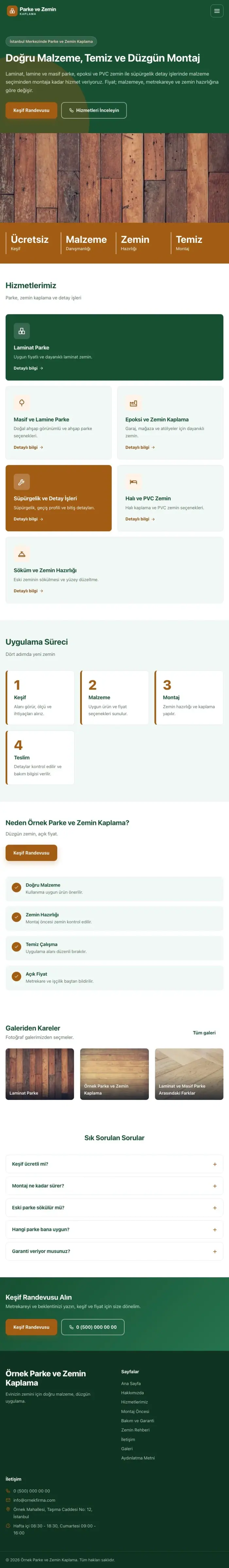 Blok Yeşil Turuncu – Parke ve Zemin Kaplama Web Sitesi tablet görünümü