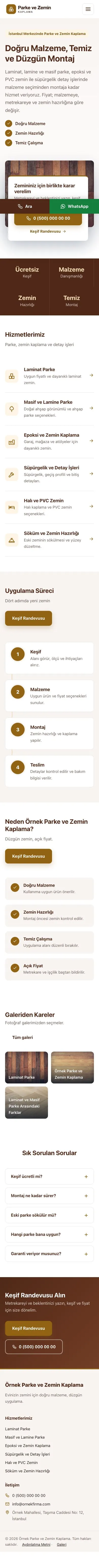 Bölünmüş Kahve Turuncu – Parke ve Zemin Kaplama Web Sitesi mobil görünümü