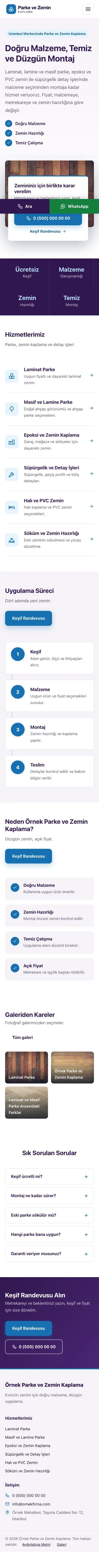 Bölünmüş Mor Mavi – Parke ve Zemin Kaplama Web Sitesi mobil görünümü