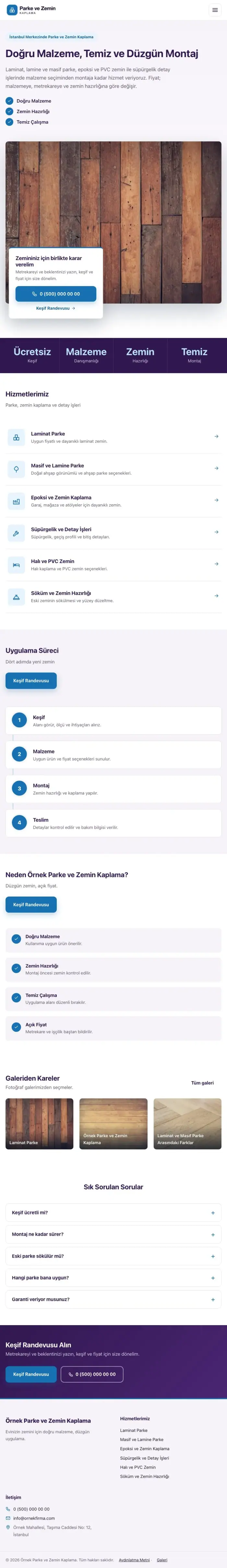 Bölünmüş Mor Mavi – Parke ve Zemin Kaplama Web Sitesi tablet görünümü