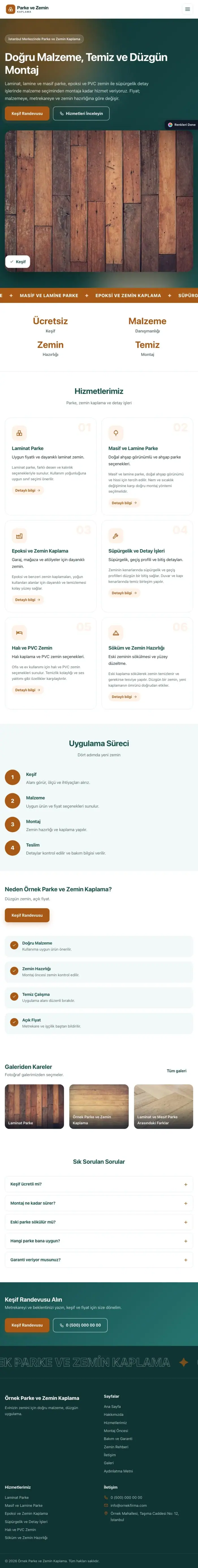 Hareketli Petrol Turuncu – Parke ve Zemin Kaplama Web Sitesi tablet görünümü