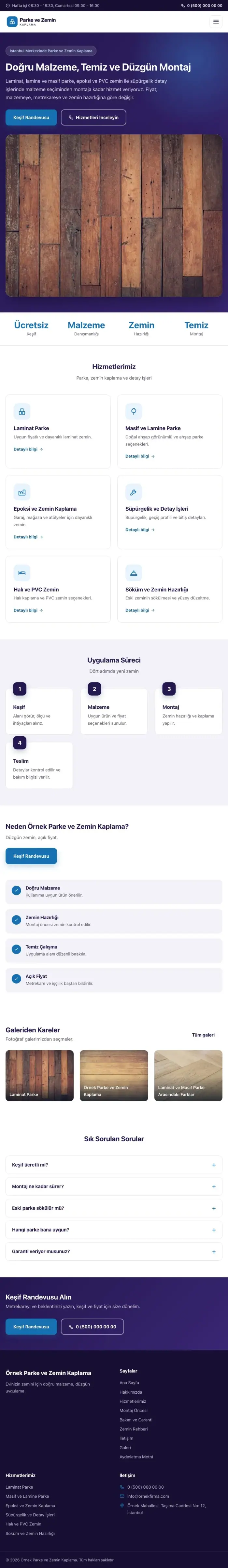 Klasik Lacivert Mavi – Parke ve Zemin Kaplama Web Sitesi tablet görünümü