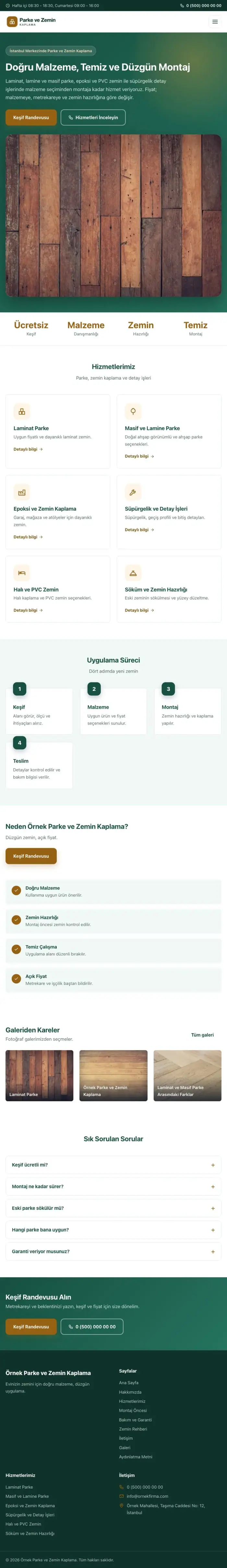 Klasik Petrol Turuncu – Parke ve Zemin Kaplama Web Sitesi tablet görünümü