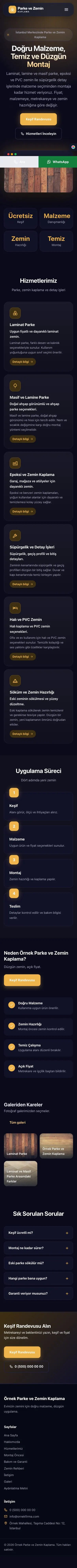Koyu Modern Lacivert Turuncu – Parke ve Zemin Kaplama Web Sitesi mobil görünümü