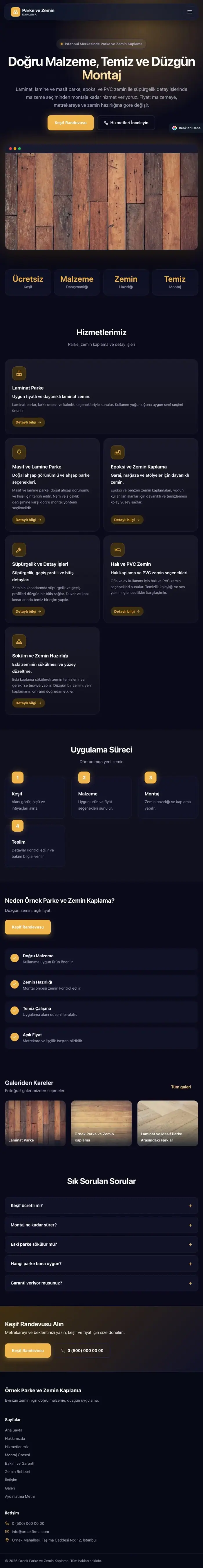 Koyu Modern Lacivert Turuncu – Parke ve Zemin Kaplama Web Sitesi tablet görünümü