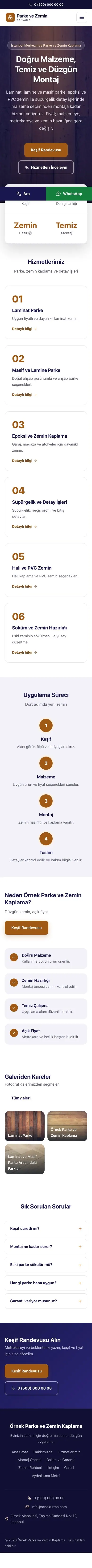 Merkez Lacivert Turuncu – Parke ve Zemin Kaplama Web Sitesi mobil görünümü
