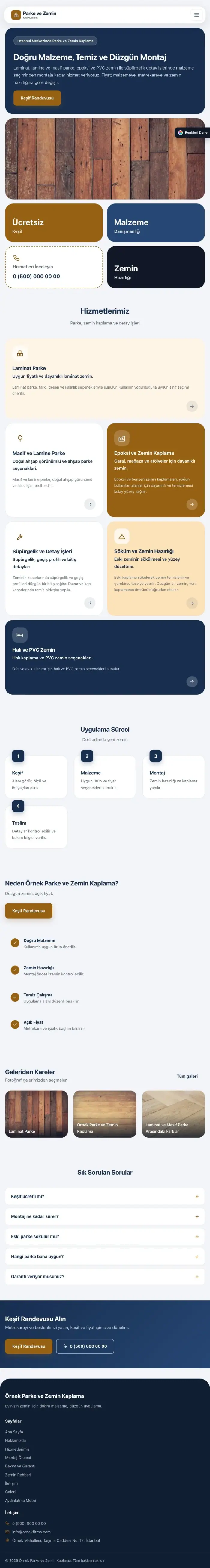 Mozaik Mavi Turuncu – Parke ve Zemin Kaplama Web Sitesi tablet görünümü