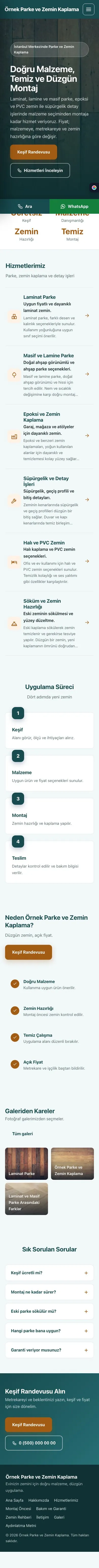 Sol Menü Petrol Turuncu – Parke ve Zemin Kaplama Web Sitesi mobil görünümü