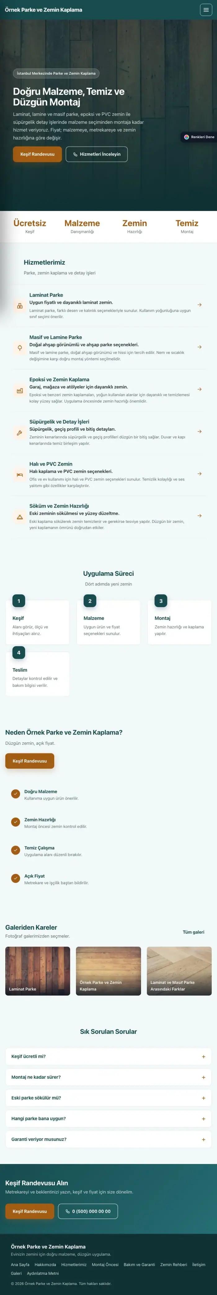 Sol Menü Petrol Turuncu – Parke ve Zemin Kaplama Web Sitesi tablet görünümü