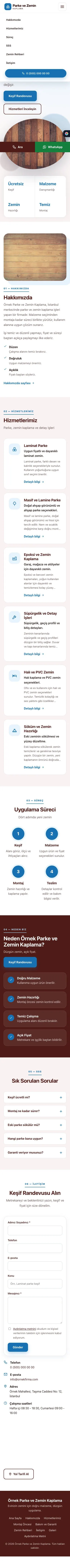 Tek Sayfa Bordo Mavi – Parke ve Zemin Kaplama Web Sitesi mobil görünümü