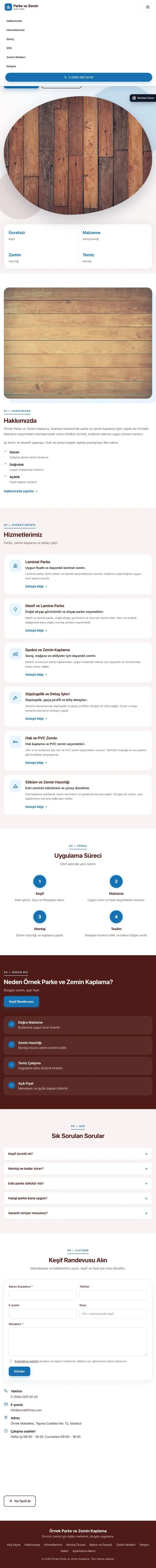 Tek Sayfa Bordo Mavi – Parke ve Zemin Kaplama Web Sitesi tablet görünümü