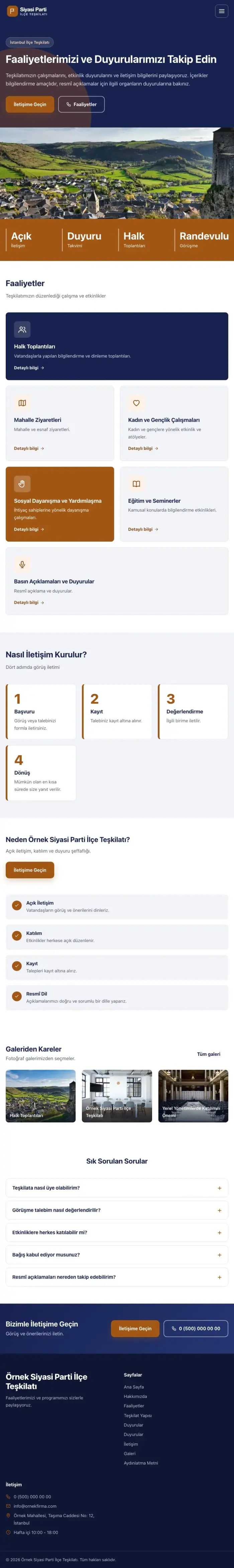 Blok Lacivert Turuncu – Parti ve Aday Web Sitesi tablet görünümü