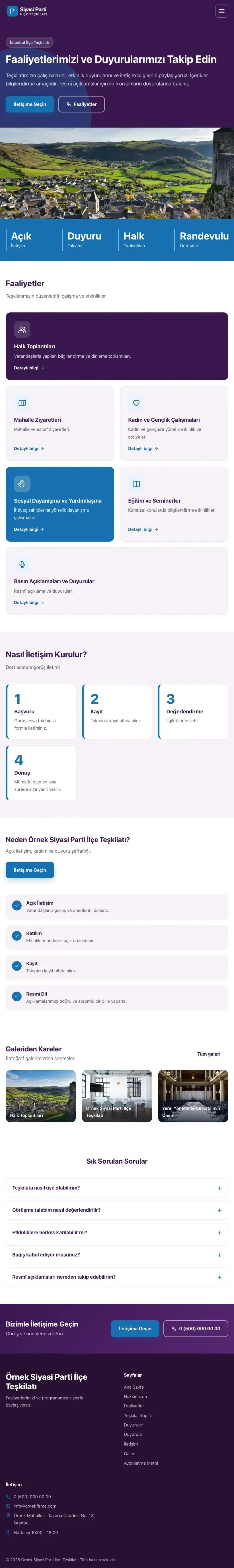 Blok Mor Mavi – Parti ve Aday Web Sitesi tablet görünümü