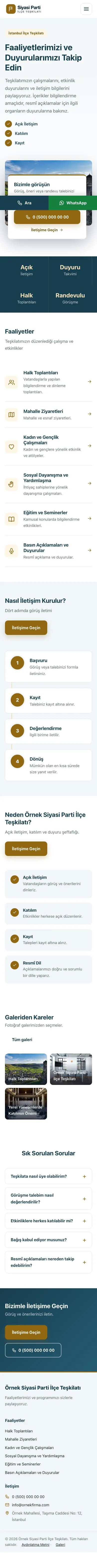 Bölünmüş Mavi Amber – Parti ve Aday Web Sitesi mobil görünümü