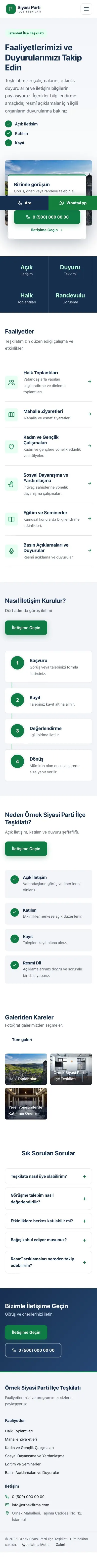 Bölünmüş Mavi Yeşil – Parti ve Aday Web Sitesi mobil görünümü