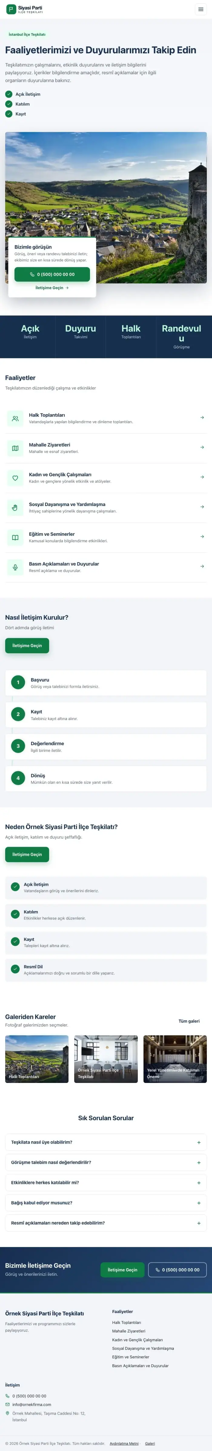 Bölünmüş Mavi Yeşil – Parti ve Aday Web Sitesi tablet görünümü