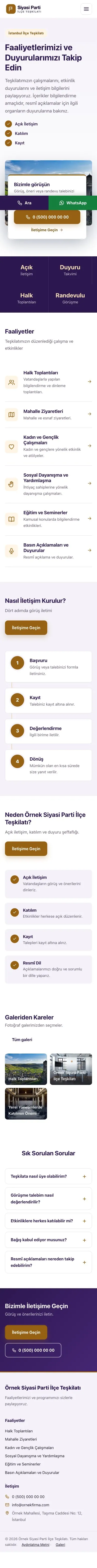 Bölünmüş Mor Turuncu – Parti ve Aday Web Sitesi mobil görünümü