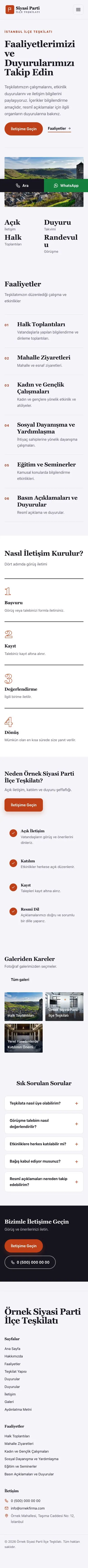 Editoryal Lacivert Turuncu – Parti ve Aday Web Sitesi mobil görünümü