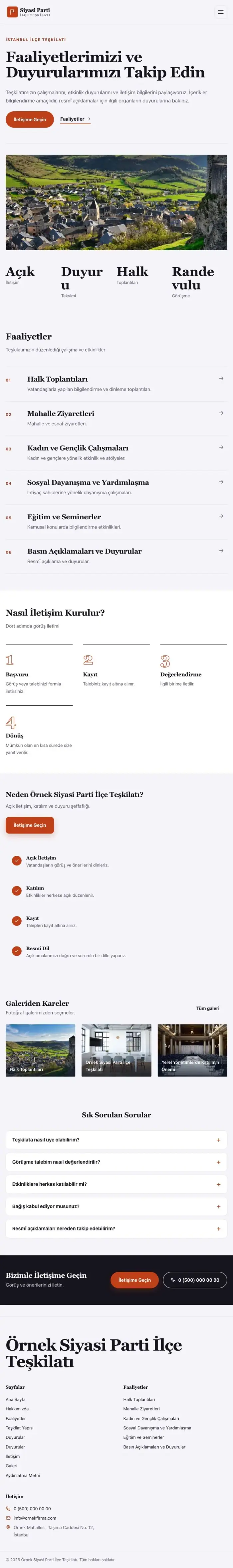 Editoryal Lacivert Turuncu – Parti ve Aday Web Sitesi tablet görünümü