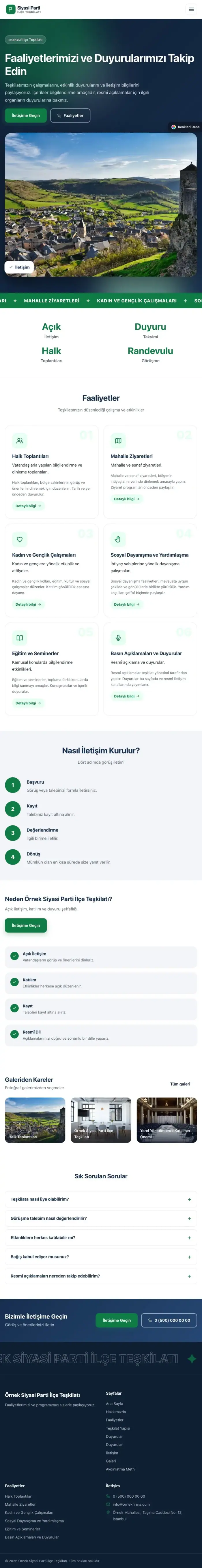 Hareketli Mavi Yeşil – Parti ve Aday Web Sitesi tablet görünümü