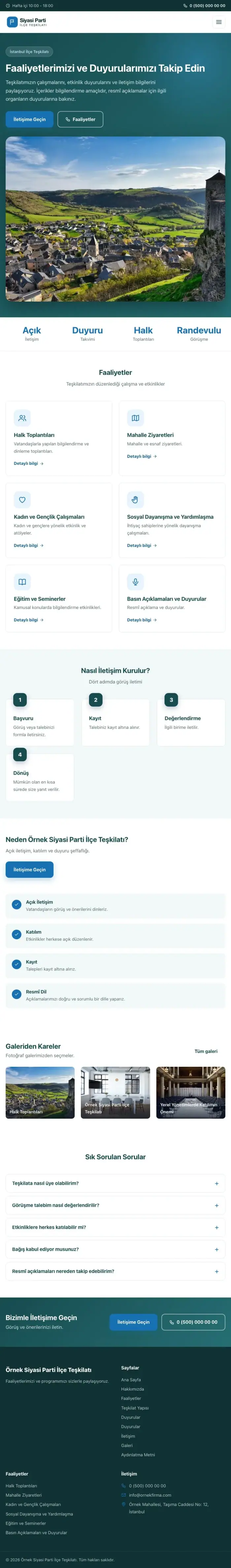 Klasik Petrol Mavi – Parti ve Aday Web Sitesi tablet görünümü